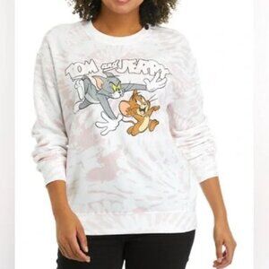 Tom & Jerry Womens Tie-Dye Sweatshirt S White & Pink